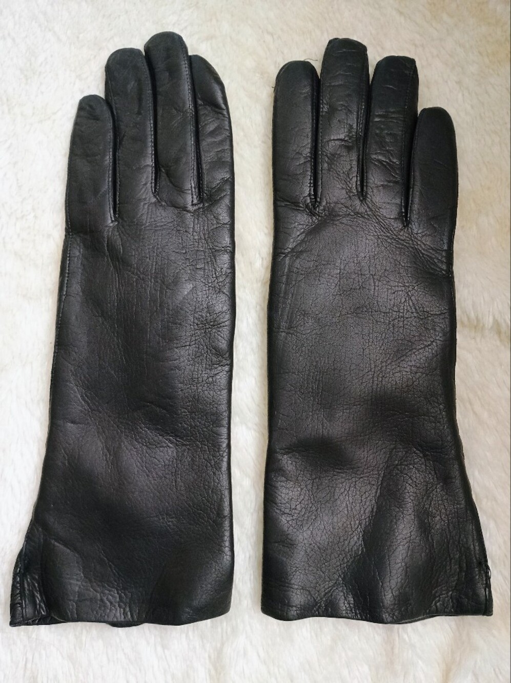 Vintage Max Mayer Fully Fur Lined Black Leather Gloves Size 7 Made in Italy